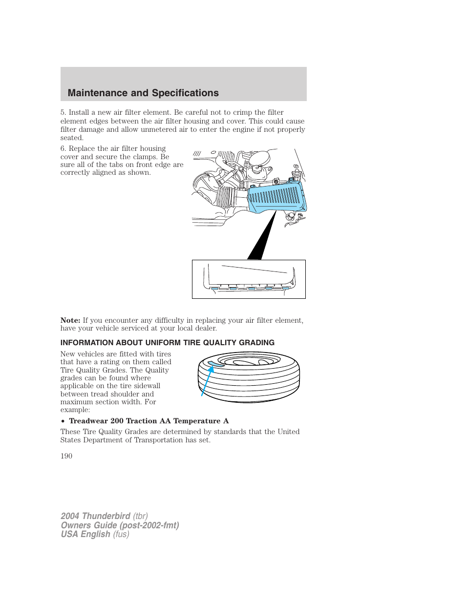 Maintenance and specifications | FORD 2004 Thunderbird v.2 User Manual | Page 190 / 224