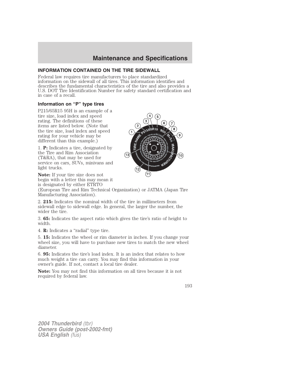 Maintenance and specifications | FORD 2004 Thunderbird v.2 User Manual | Page 193 / 224