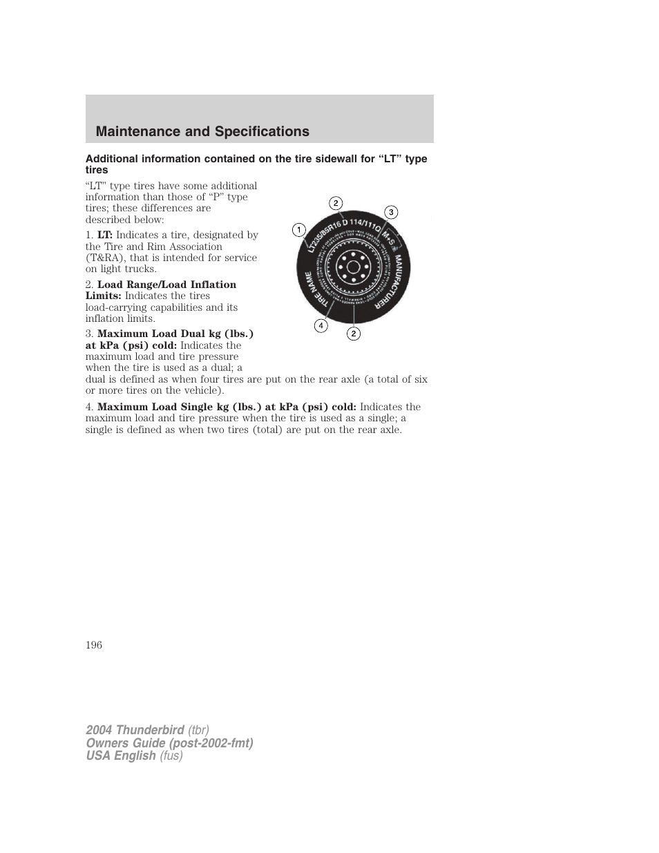 Maintenance and specifications | FORD 2004 Thunderbird v.2 User Manual | Page 196 / 224