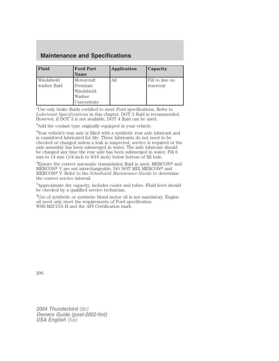 Maintenance and specifications | FORD 2004 Thunderbird v.2 User Manual | Page 206 / 224