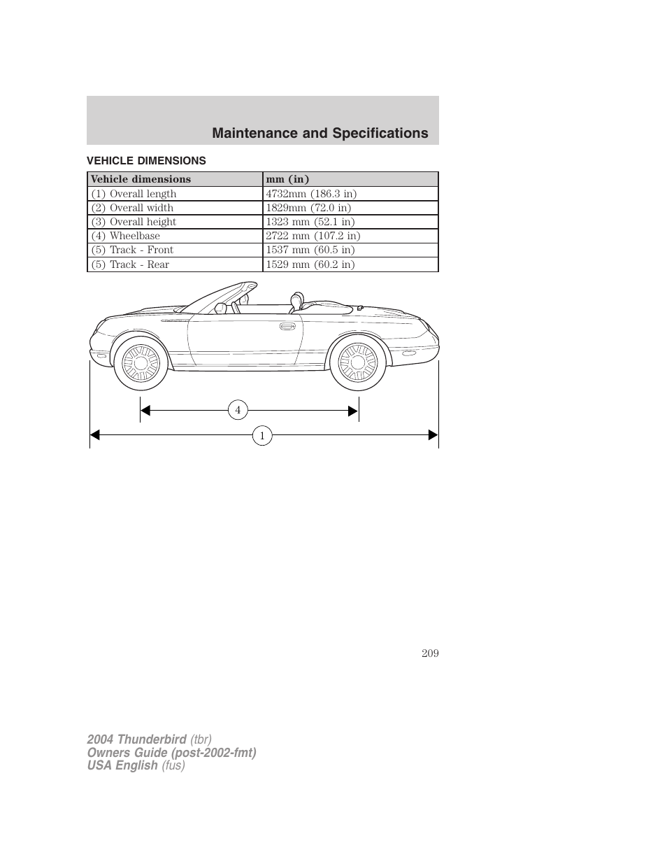 Maintenance and specifications | FORD 2004 Thunderbird v.2 User Manual | Page 209 / 224