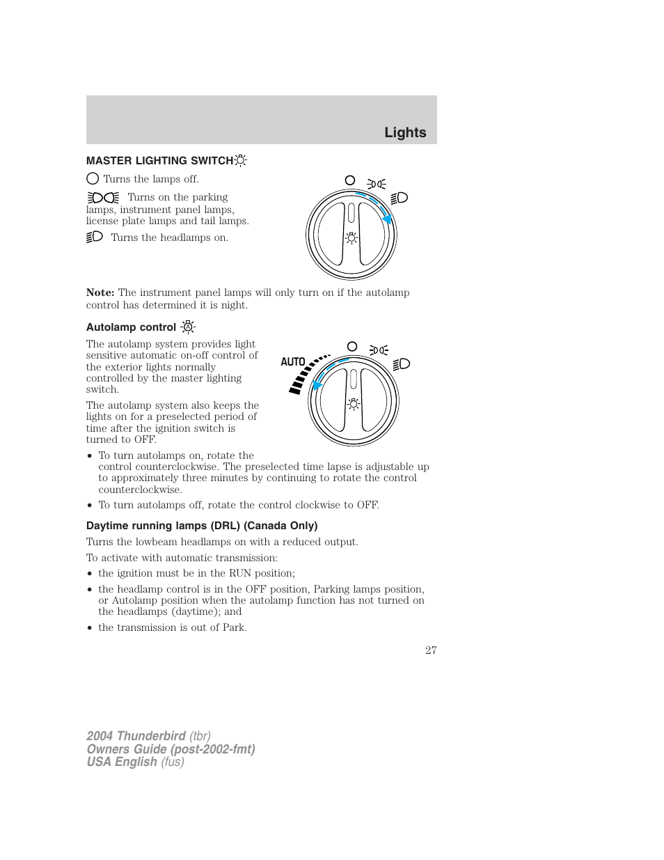 Lights | FORD 2004 Thunderbird v.2 User Manual | Page 27 / 224