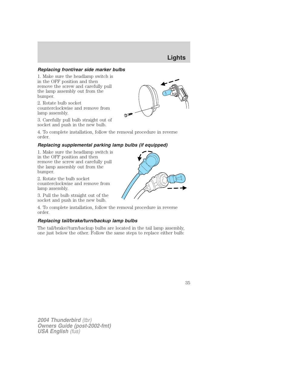 Lights | FORD 2004 Thunderbird v.2 User Manual | Page 35 / 224