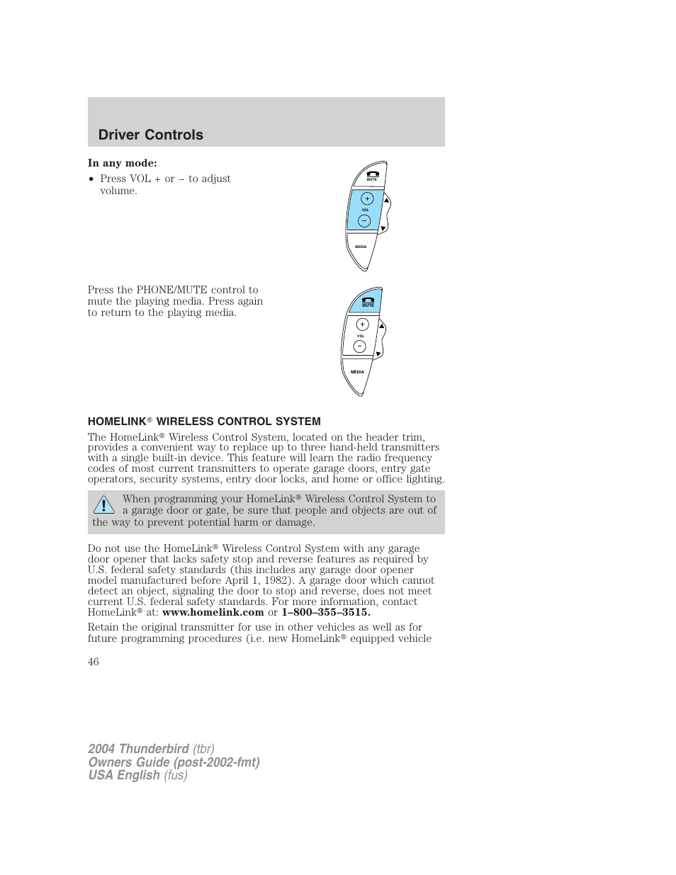 Driver controls | FORD 2004 Thunderbird v.2 User Manual | Page 46 / 224