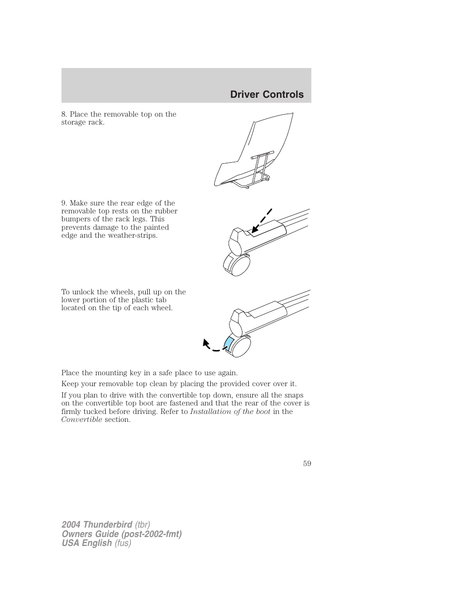 Driver controls | FORD 2004 Thunderbird v.2 User Manual | Page 59 / 224