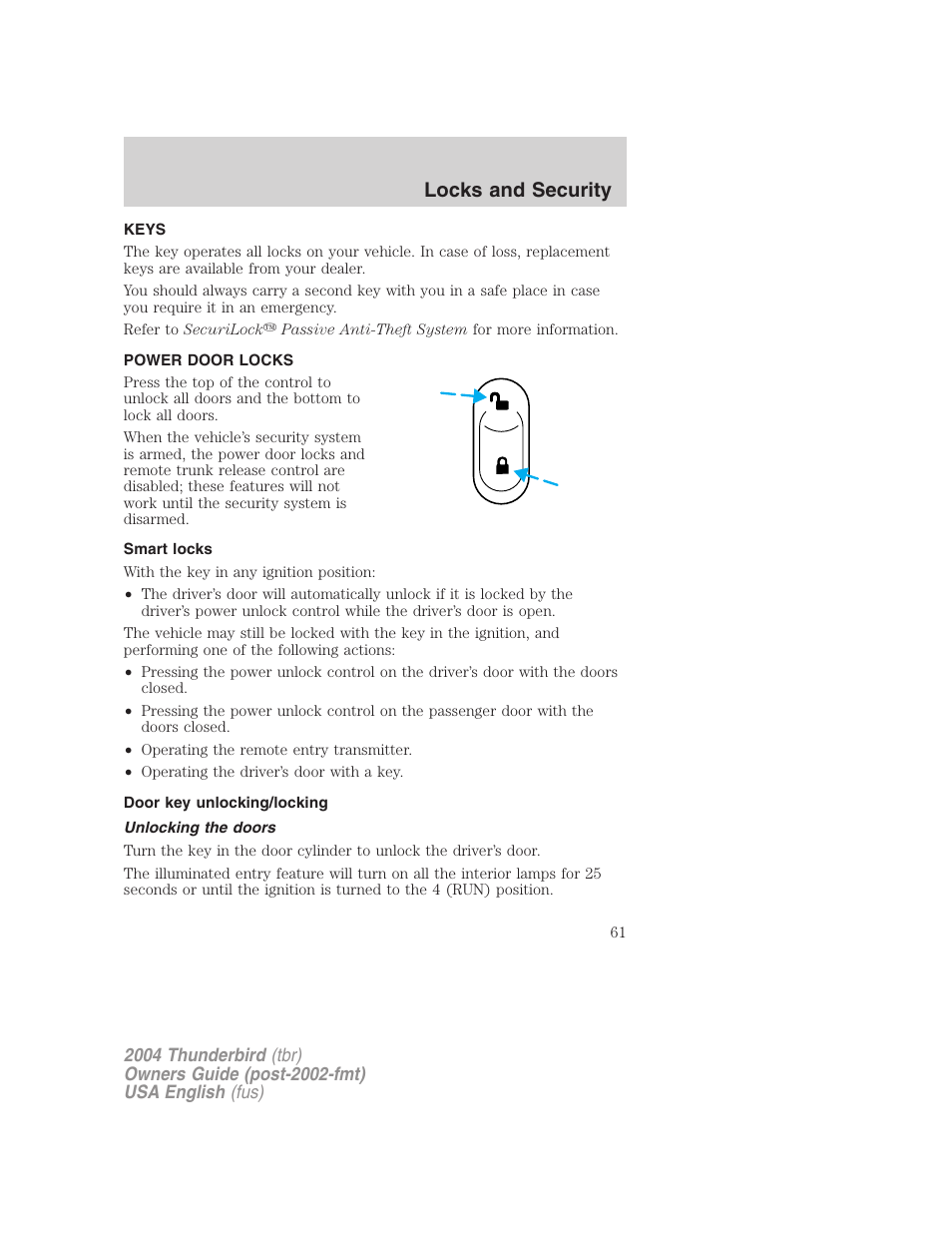 Locks and security | FORD 2004 Thunderbird v.2 User Manual | Page 61 / 224