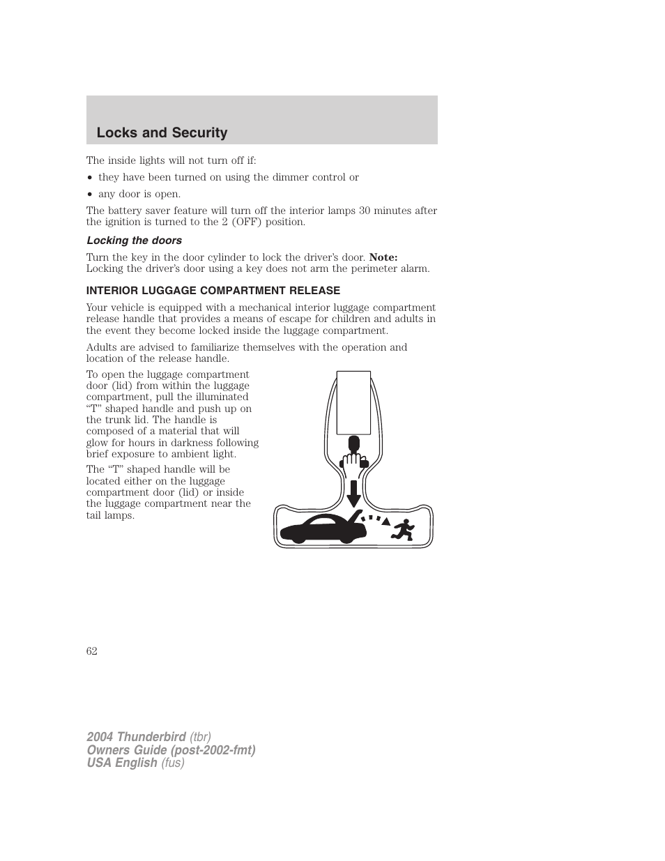 Locks and security | FORD 2004 Thunderbird v.2 User Manual | Page 62 / 224
