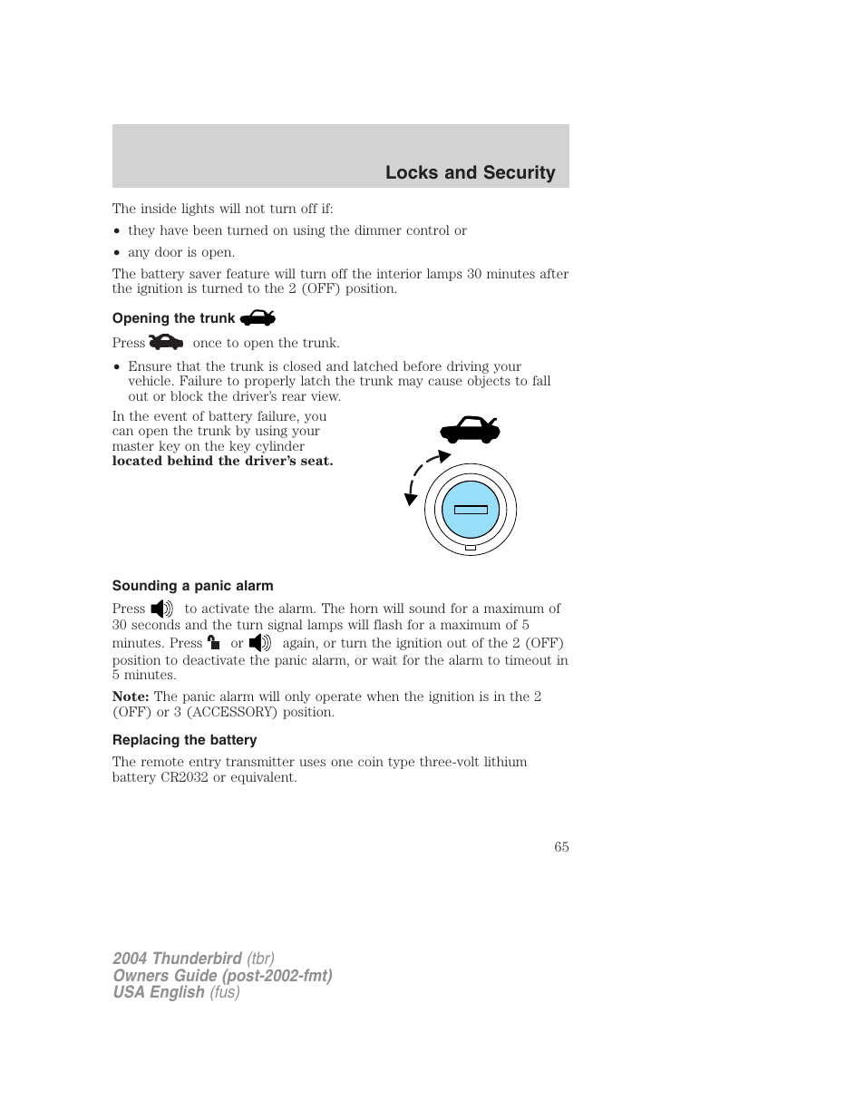 Locks and security | FORD 2004 Thunderbird v.2 User Manual | Page 65 / 224