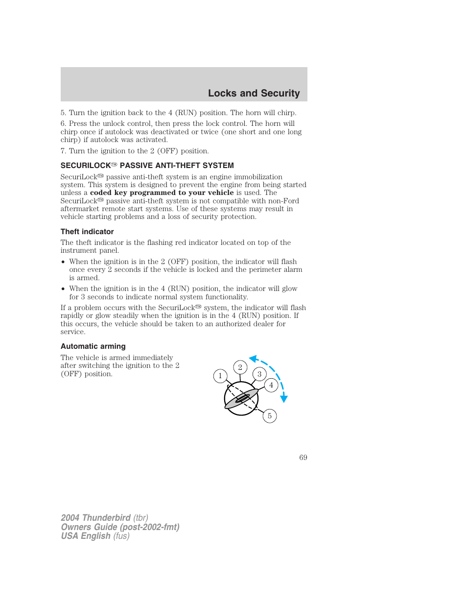 Locks and security | FORD 2004 Thunderbird v.2 User Manual | Page 69 / 224
