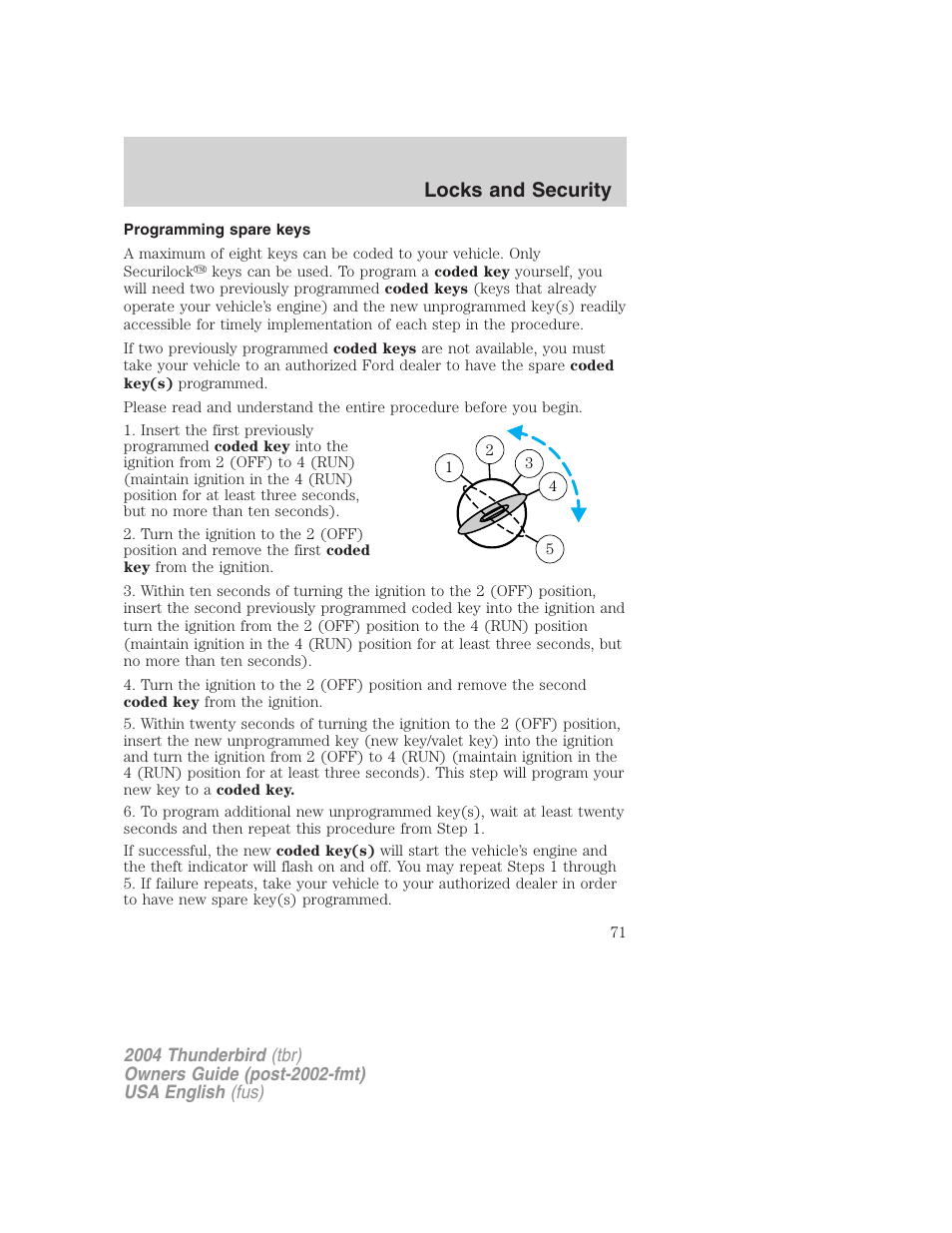 Locks and security | FORD 2004 Thunderbird v.2 User Manual | Page 71 / 224