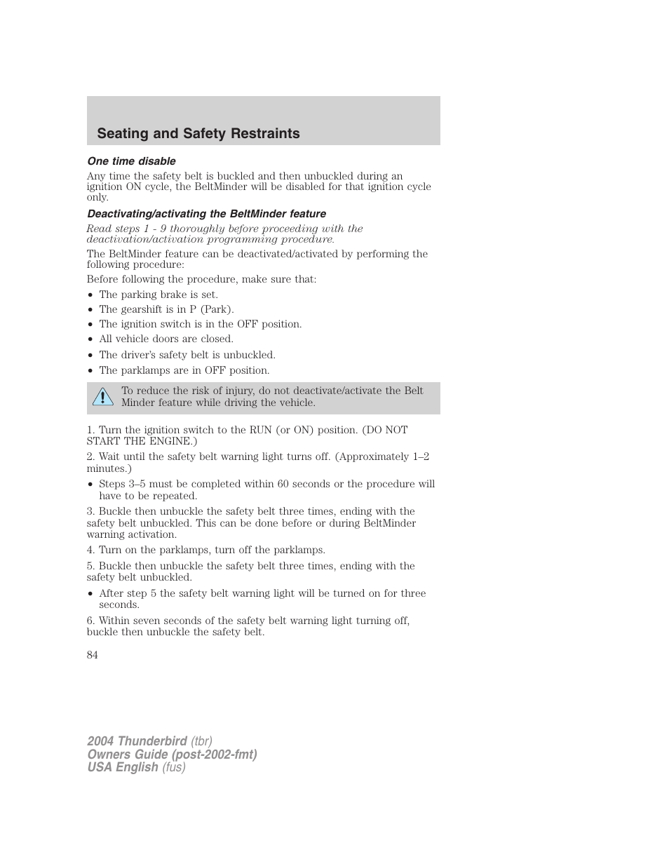 Seating and safety restraints | FORD 2004 Thunderbird v.2 User Manual | Page 84 / 224