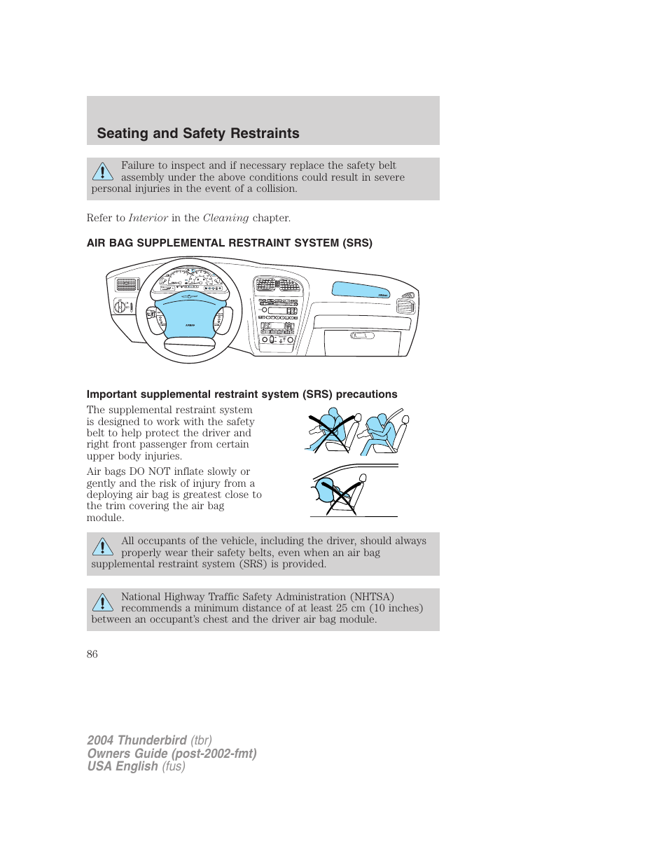 Seating and safety restraints | FORD 2004 Thunderbird v.2 User Manual | Page 86 / 224