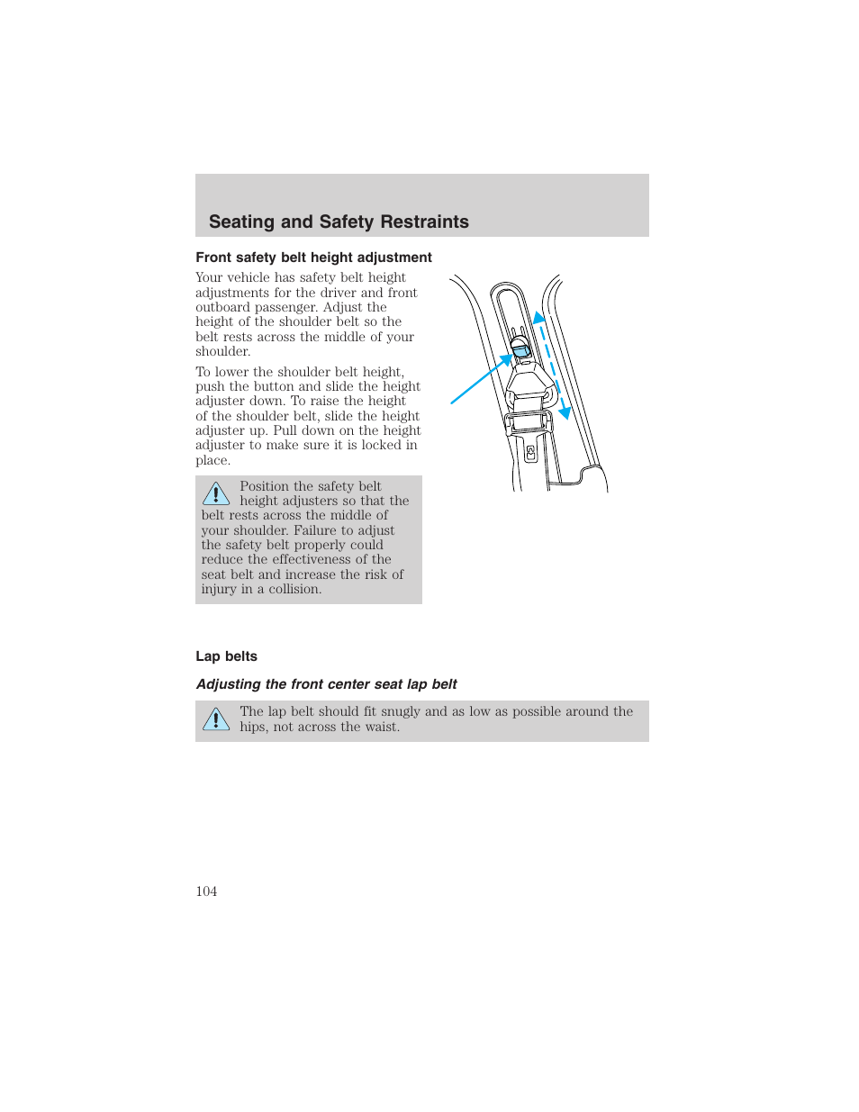Seating and safety restraints | FORD 2003 Crown Victoria v.1 User Manual | Page 104 / 232