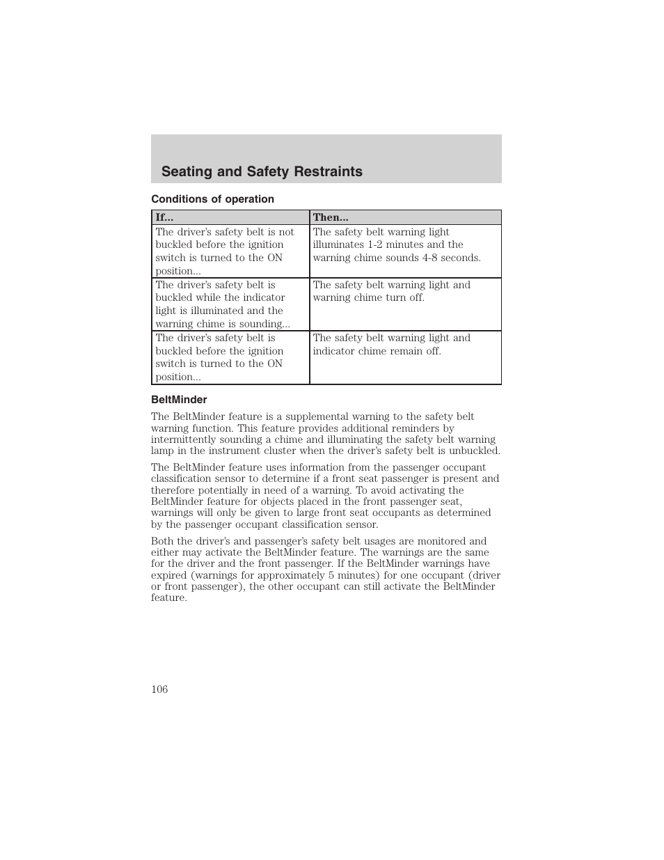 Seating and safety restraints | FORD 2003 Crown Victoria v.1 User Manual | Page 106 / 232