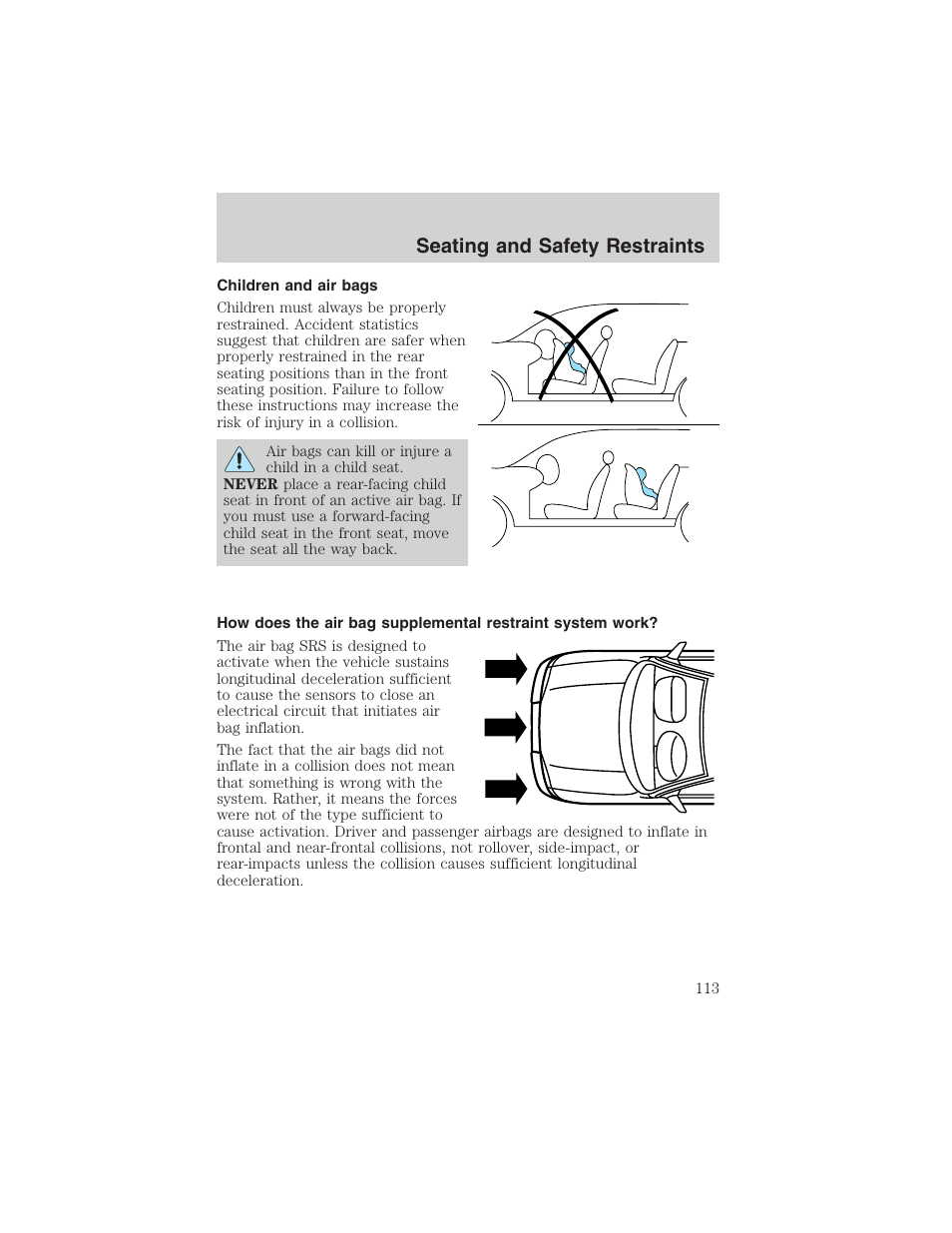 Seating and safety restraints | FORD 2003 Crown Victoria v.1 User Manual | Page 113 / 232