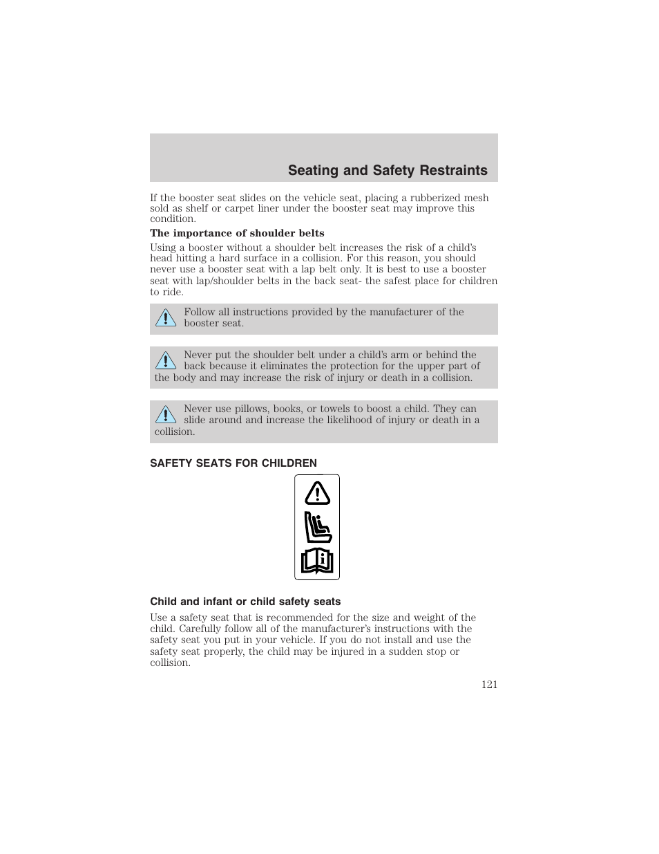 Seating and safety restraints | FORD 2003 Crown Victoria v.1 User Manual | Page 121 / 232