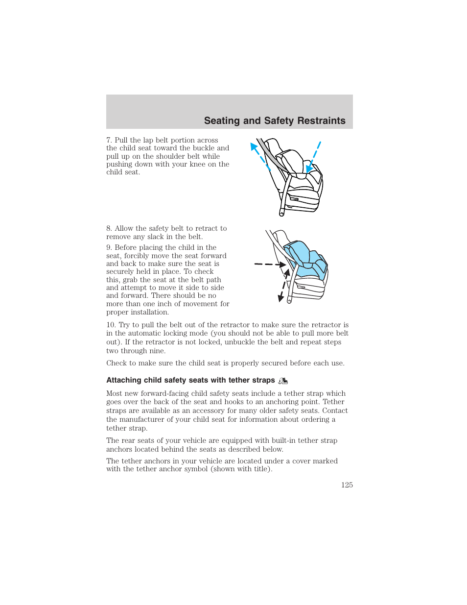 Seating and safety restraints | FORD 2003 Crown Victoria v.1 User Manual | Page 125 / 232