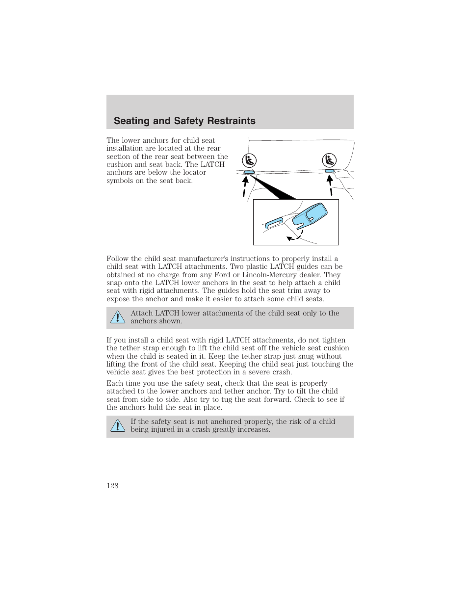 Seating and safety restraints | FORD 2003 Crown Victoria v.1 User Manual | Page 128 / 232
