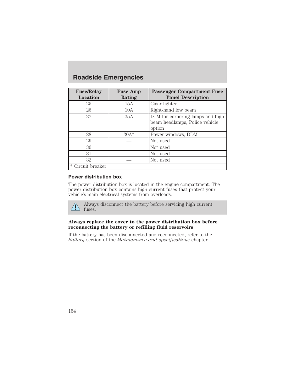 Roadside emergencies | FORD 2003 Crown Victoria v.1 User Manual | Page 154 / 232