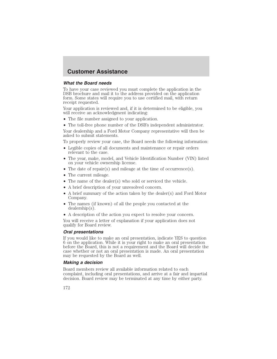 Customer assistance | FORD 2003 Crown Victoria v.1 User Manual | Page 172 / 232