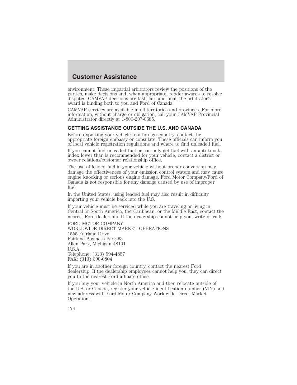 Customer assistance | FORD 2003 Crown Victoria v.1 User Manual | Page 174 / 232