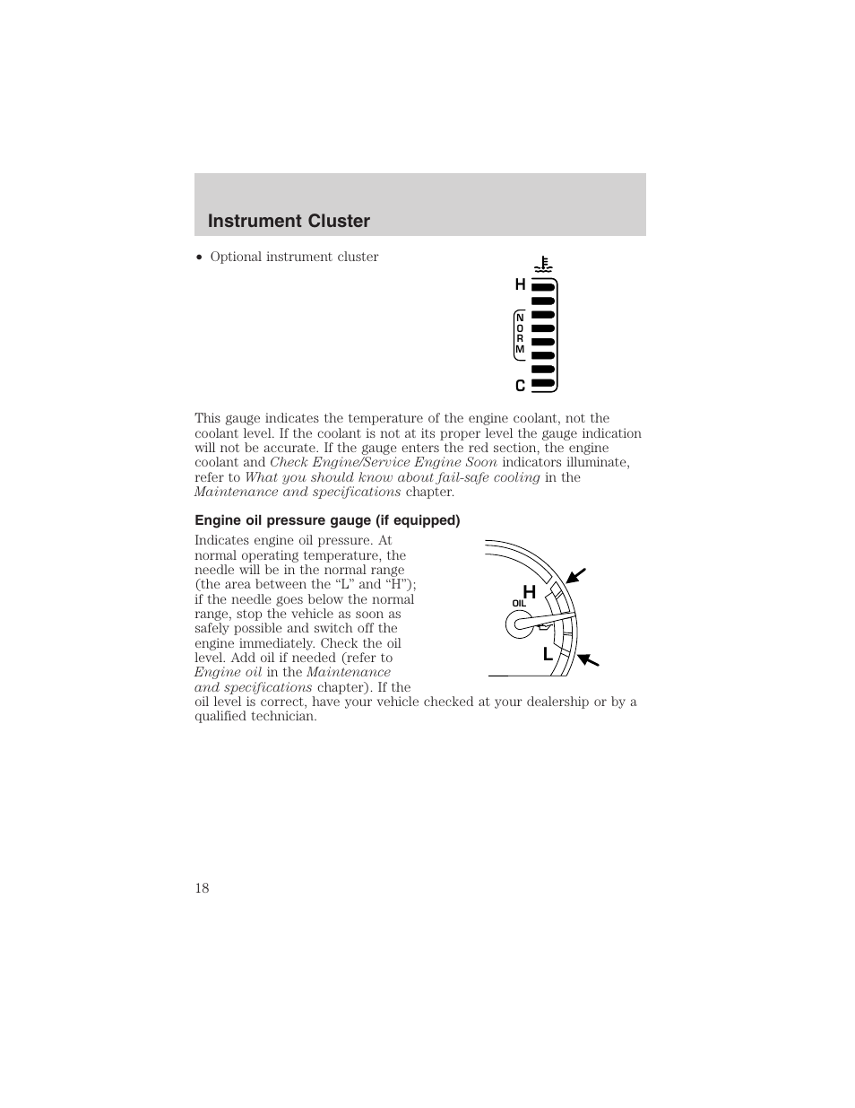 Instrument cluster | FORD 2003 Crown Victoria v.1 User Manual | Page 18 / 232