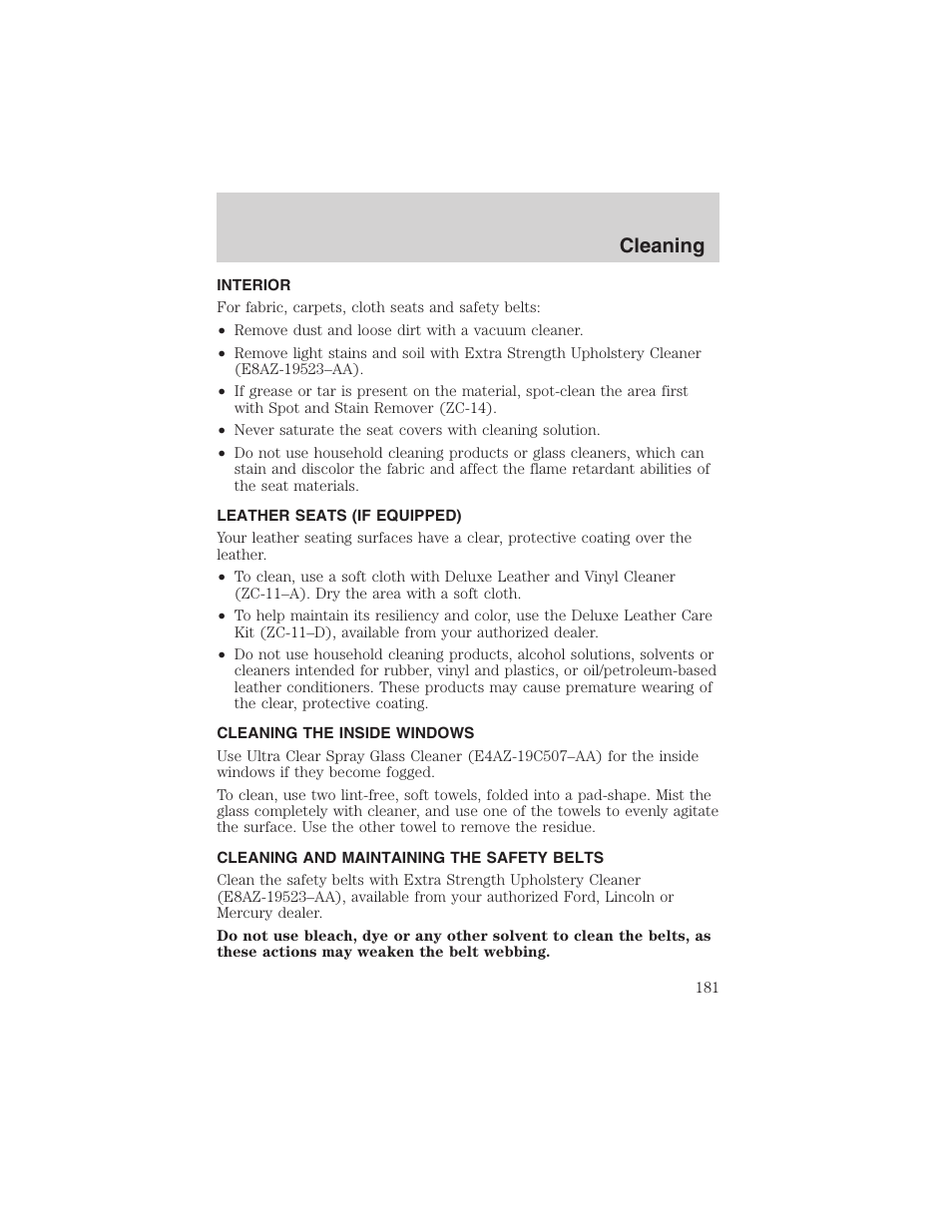 Cleaning | FORD 2003 Crown Victoria v.1 User Manual | Page 181 / 232