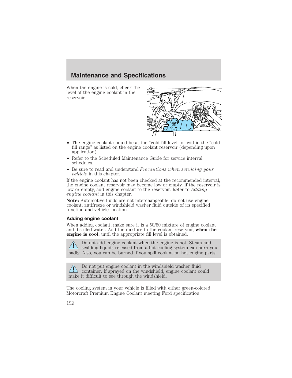 Maintenance and specifications | FORD 2003 Crown Victoria v.1 User Manual | Page 192 / 232