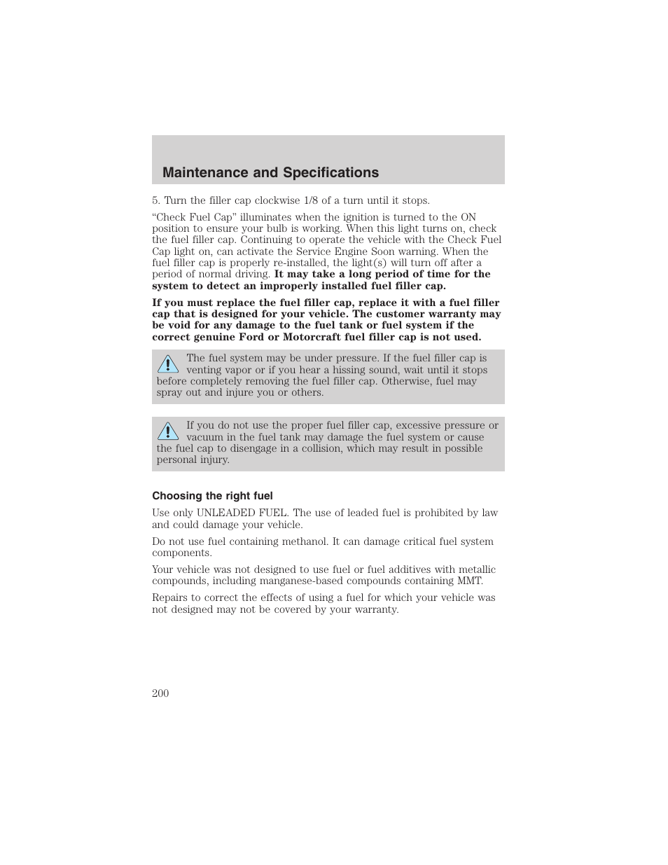 Maintenance and specifications | FORD 2003 Crown Victoria v.1 User Manual | Page 200 / 232