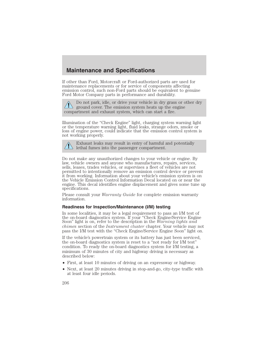 Maintenance and specifications | FORD 2003 Crown Victoria v.1 User Manual | Page 206 / 232