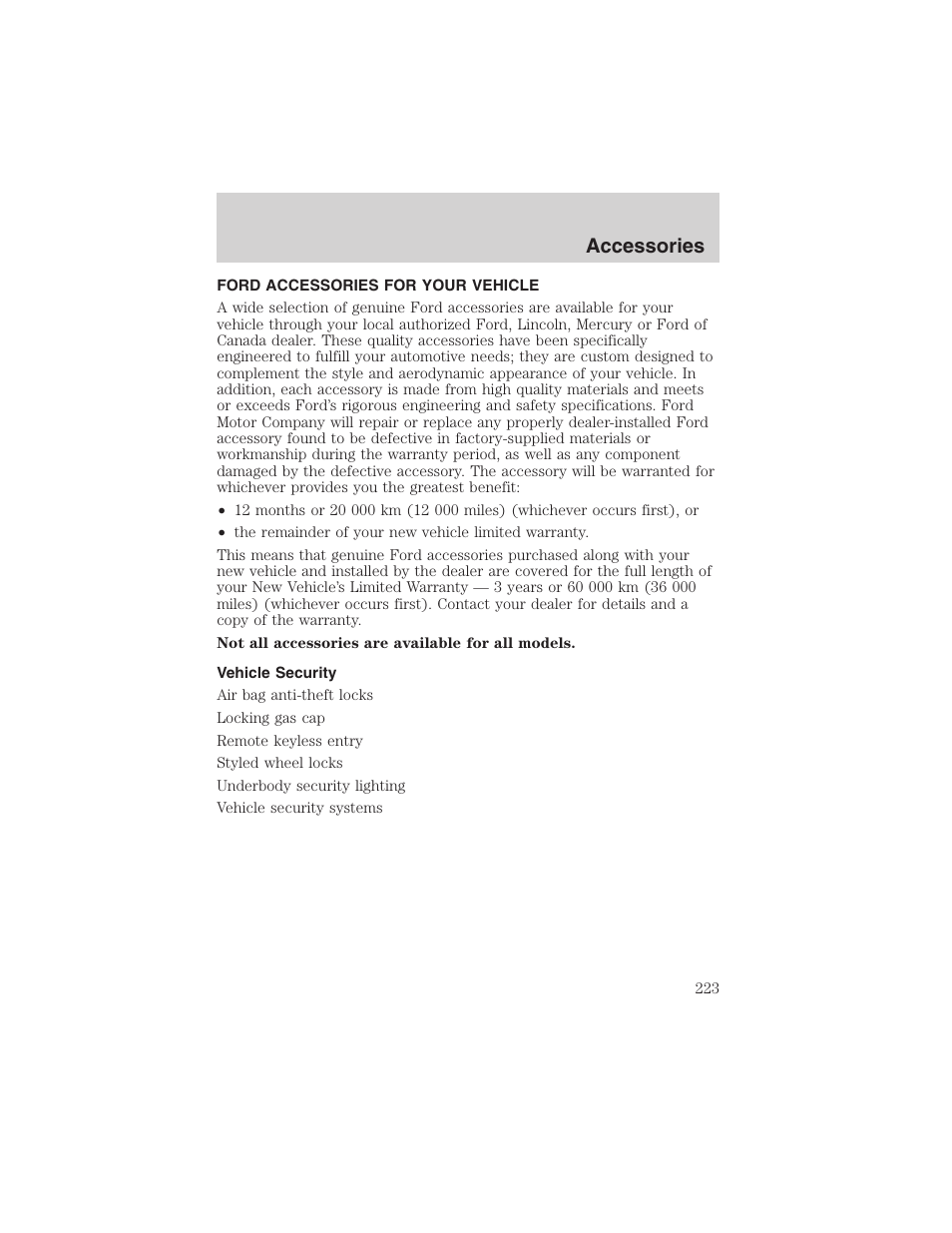 Accessories | FORD 2003 Crown Victoria v.1 User Manual | Page 223 / 232