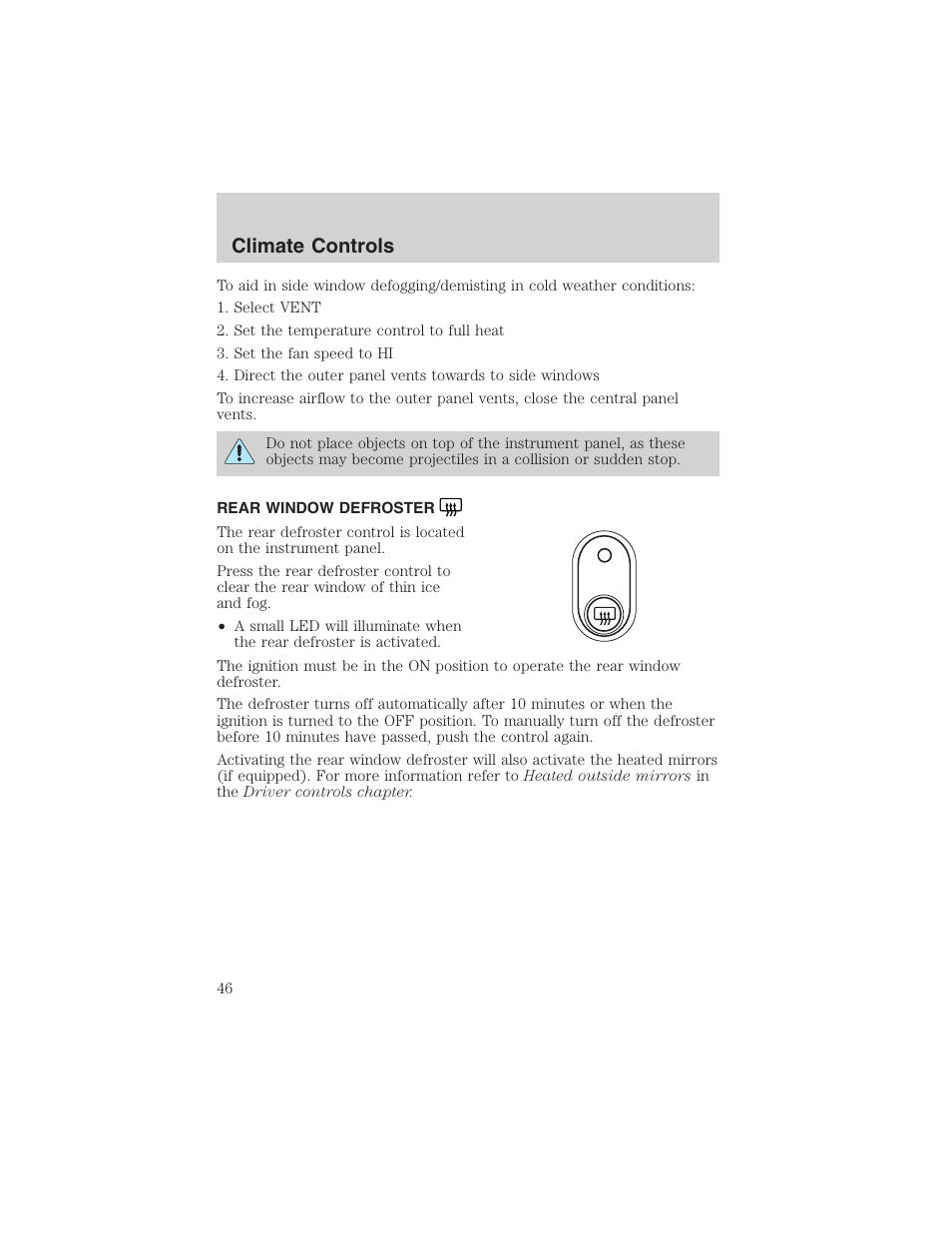 Climate controls | FORD 2003 Crown Victoria v.1 User Manual | Page 46 / 232