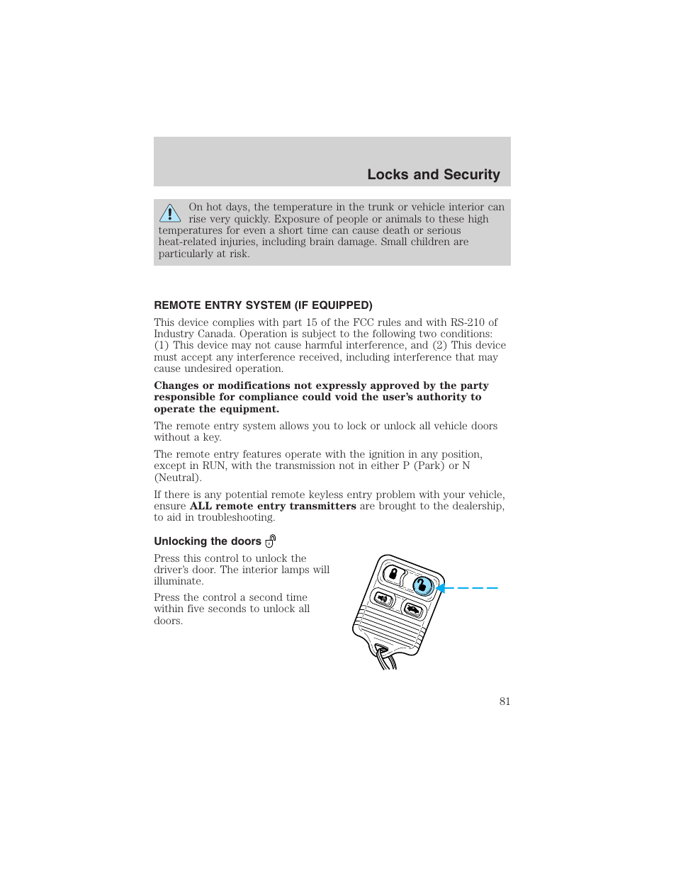 Locks and security | FORD 2003 Crown Victoria v.1 User Manual | Page 81 / 232