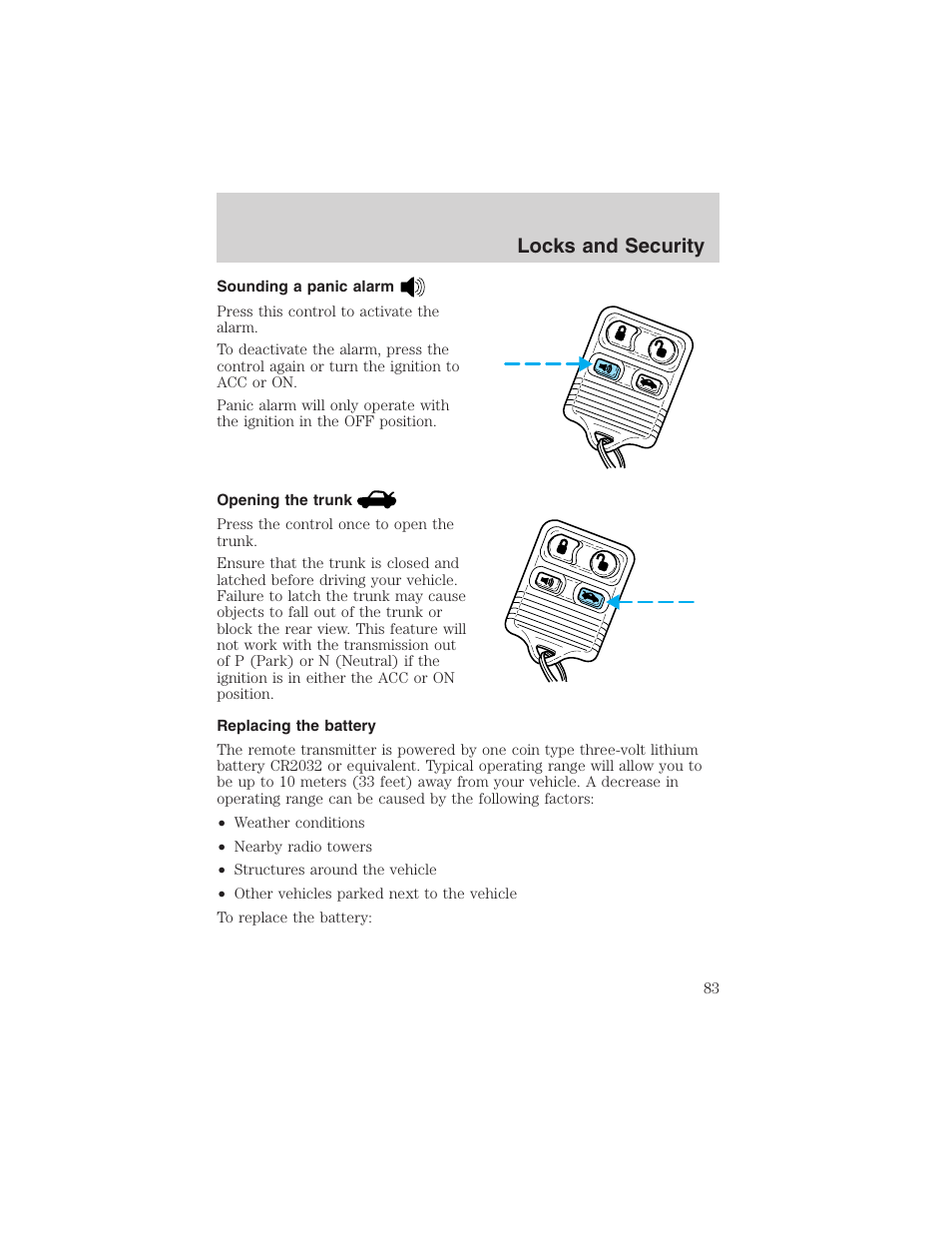 Locks and security | FORD 2003 Crown Victoria v.1 User Manual | Page 83 / 232