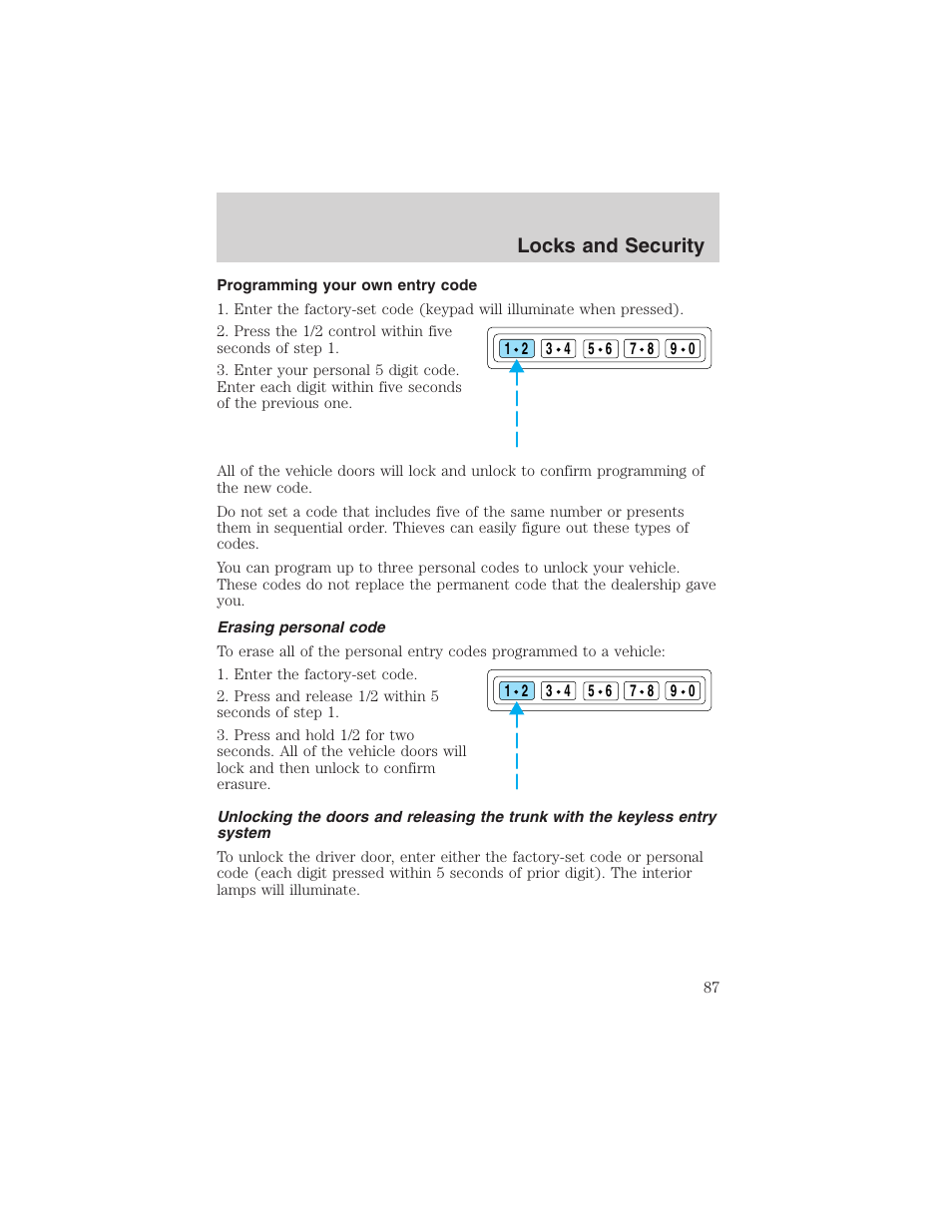 Locks and security | FORD 2003 Crown Victoria v.1 User Manual | Page 87 / 232