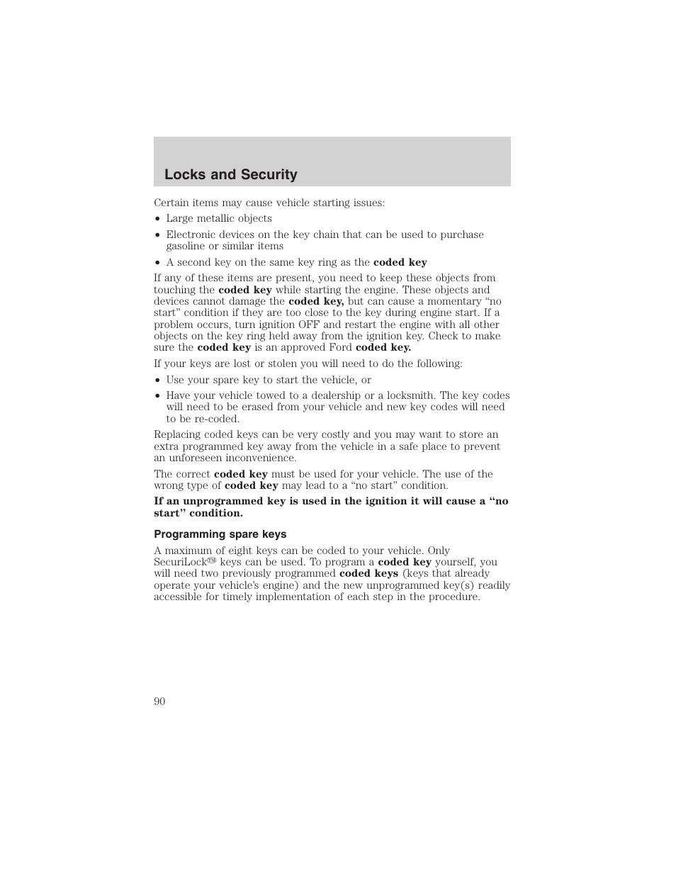 Locks and security | FORD 2003 Crown Victoria v.1 User Manual | Page 90 / 232