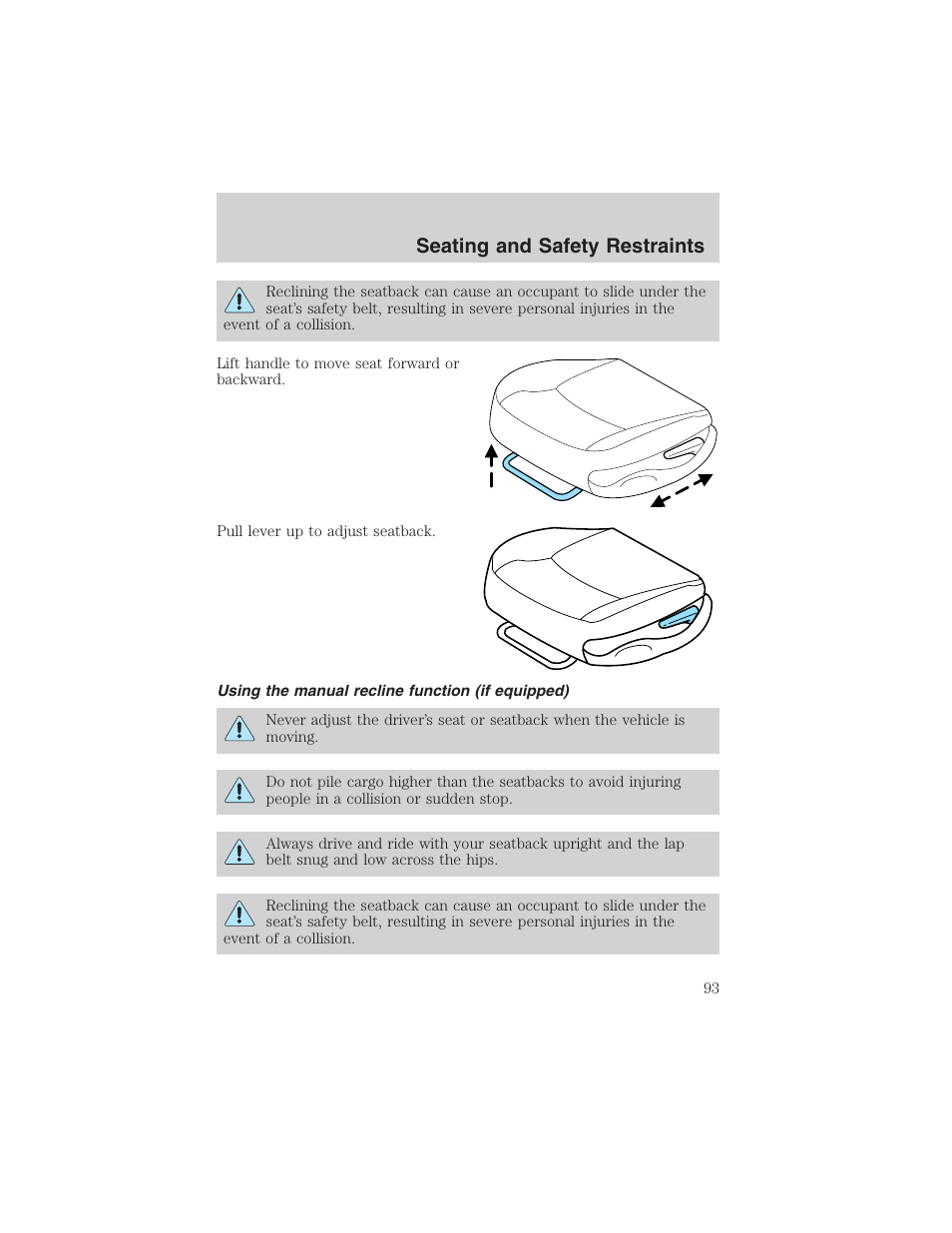 Seating and safety restraints | FORD 2003 Crown Victoria v.1 User Manual | Page 93 / 232