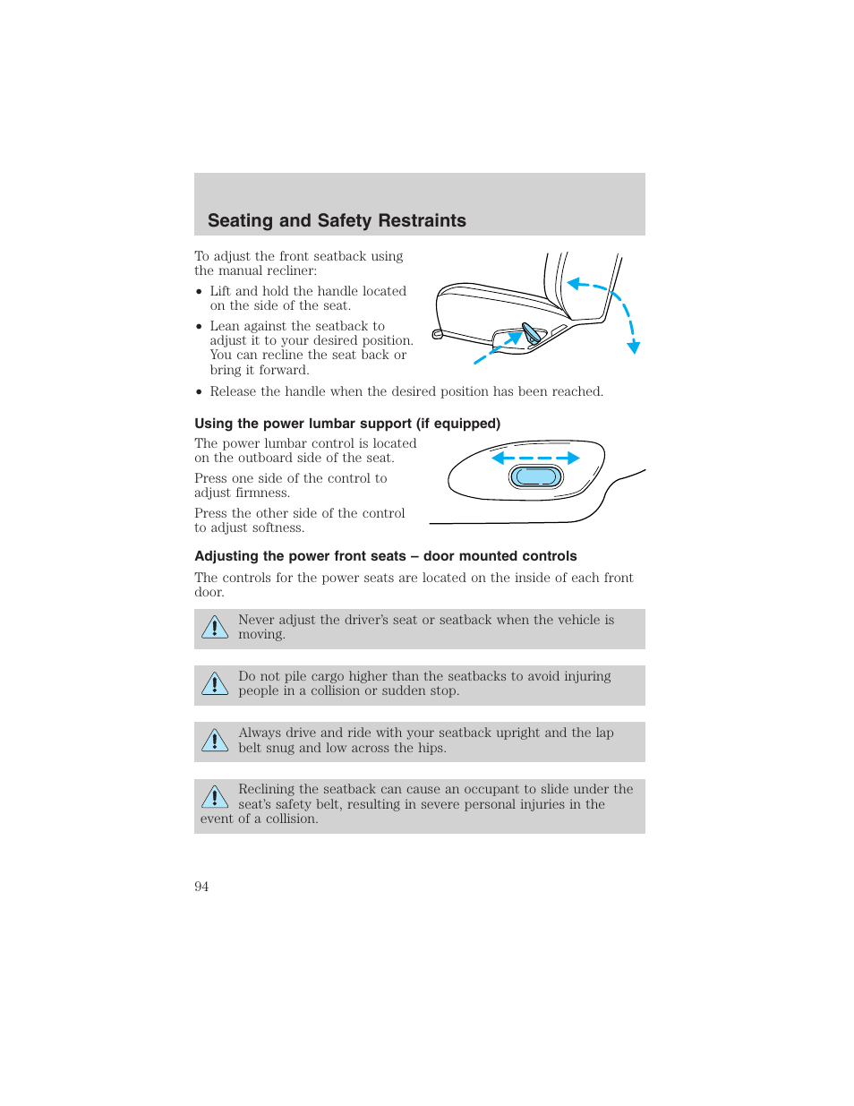 Seating and safety restraints | FORD 2003 Crown Victoria v.1 User Manual | Page 94 / 232