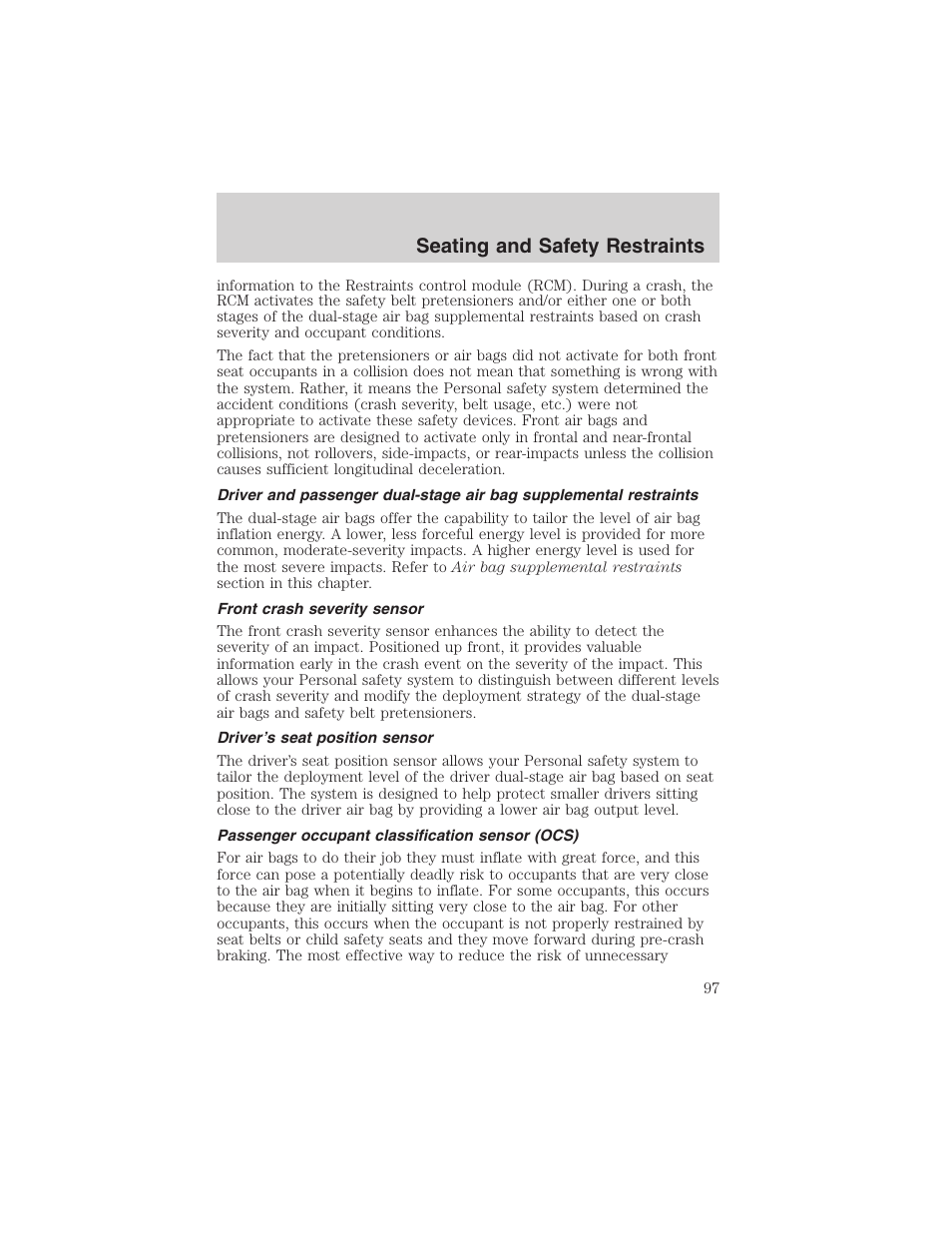 Seating and safety restraints | FORD 2003 Crown Victoria v.1 User Manual | Page 97 / 232