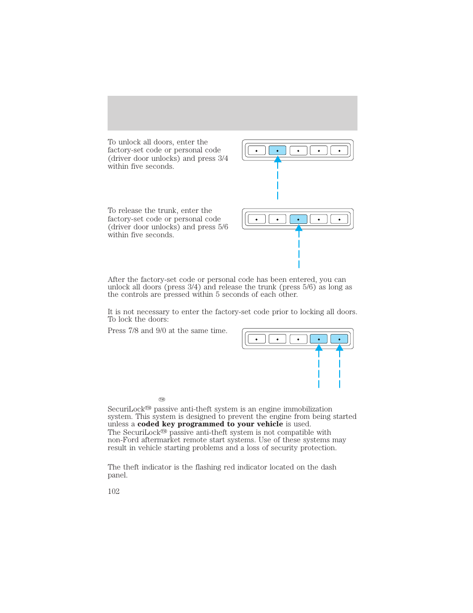 Locks and security | FORD 2003 Crown Victoria v.2 User Manual | Page 102 / 248