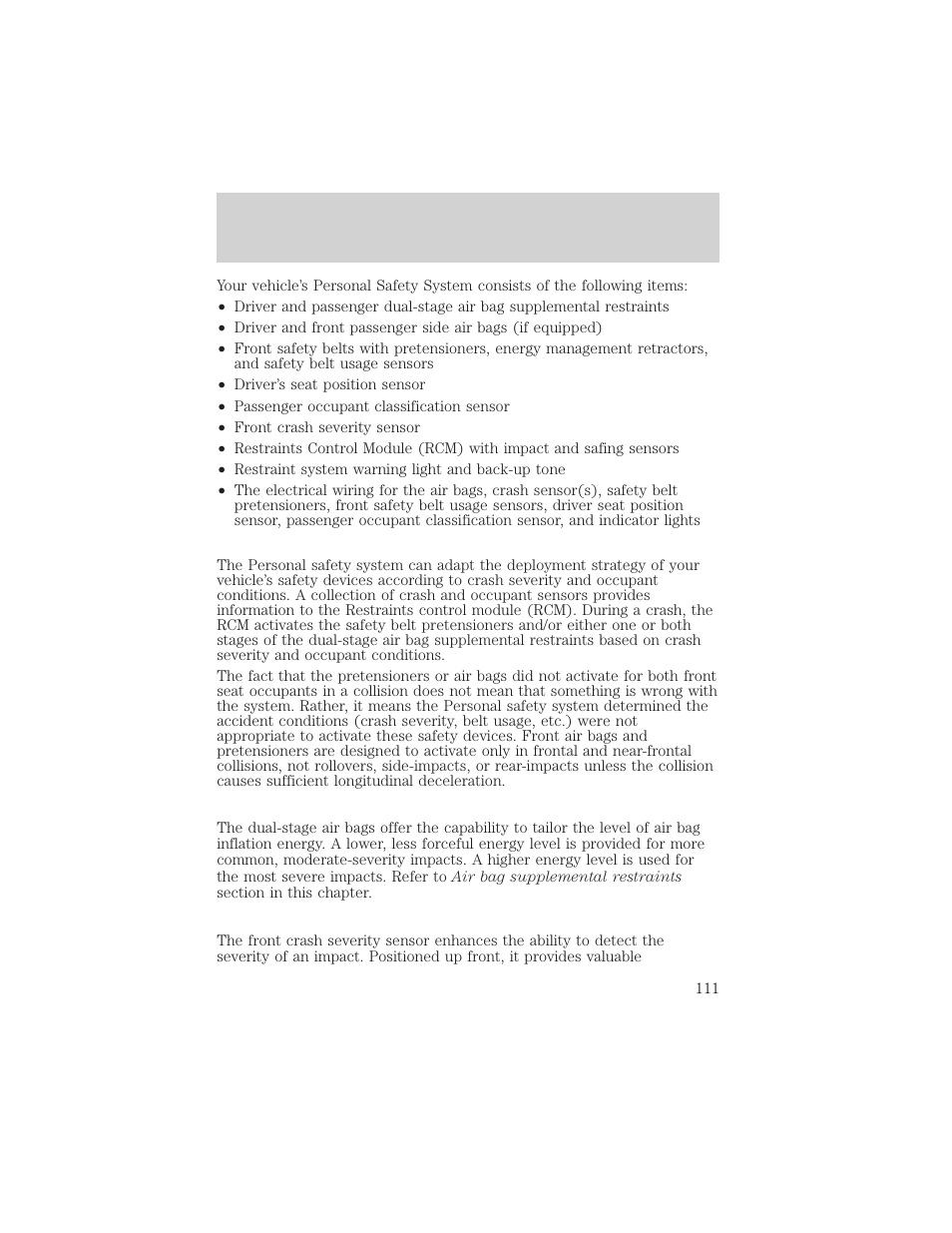 Seating and safety restraints | FORD 2003 Crown Victoria v.2 User Manual | Page 111 / 248