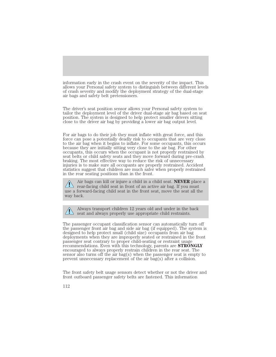 Seating and safety restraints | FORD 2003 Crown Victoria v.2 User Manual | Page 112 / 248