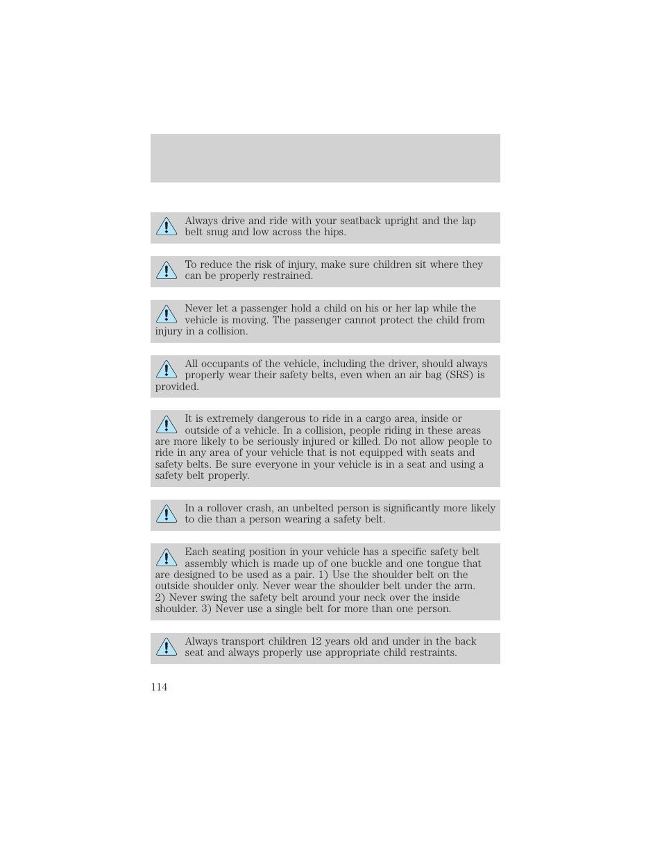 Seating and safety restraints | FORD 2003 Crown Victoria v.2 User Manual | Page 114 / 248