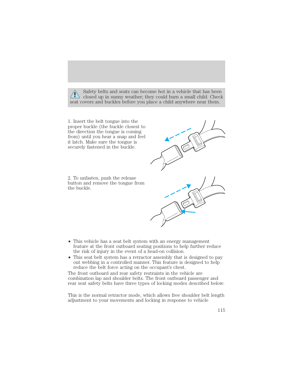 Seating and safety restraints | FORD 2003 Crown Victoria v.2 User Manual | Page 115 / 248