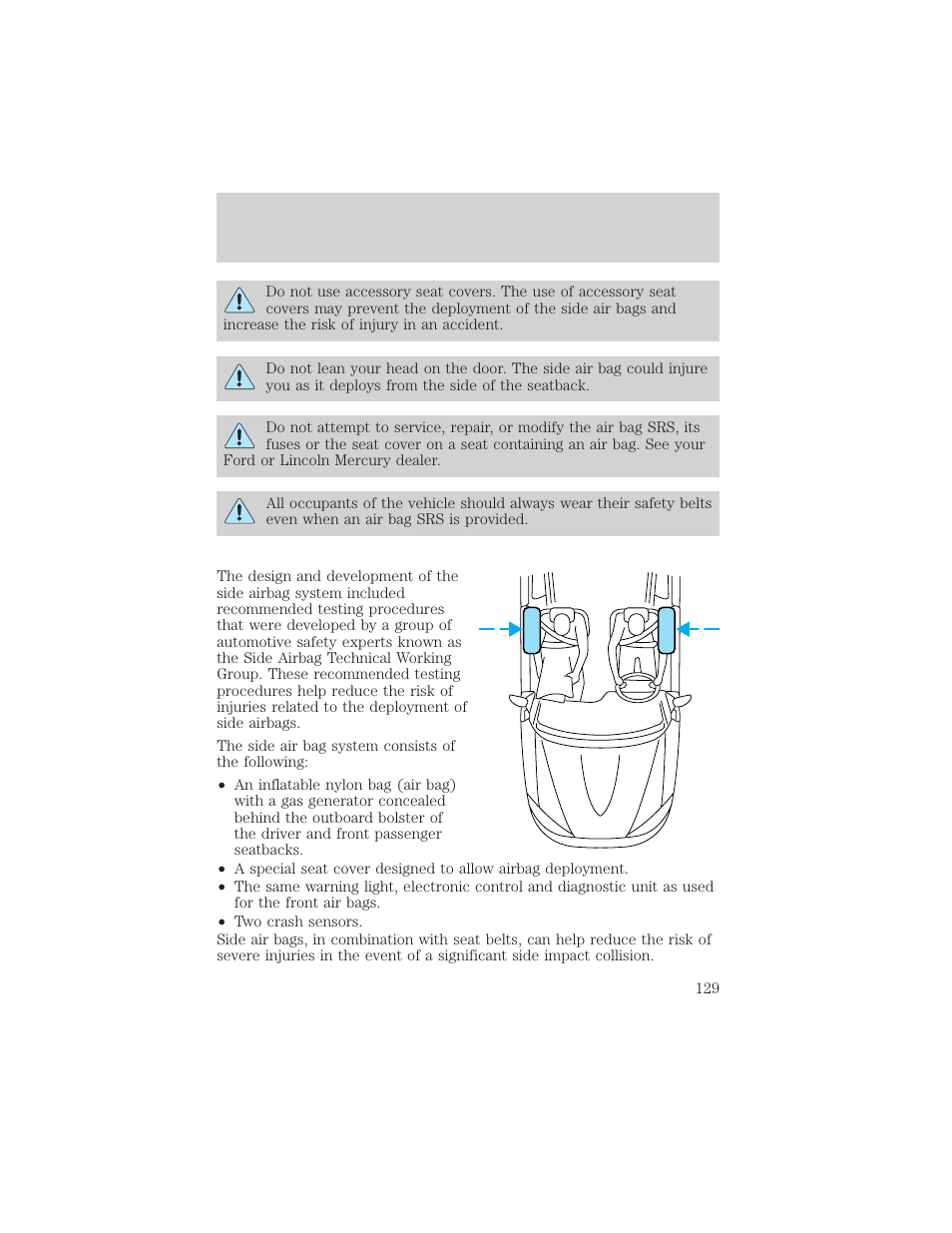 Seating and safety restraints | FORD 2003 Crown Victoria v.2 User Manual | Page 129 / 248