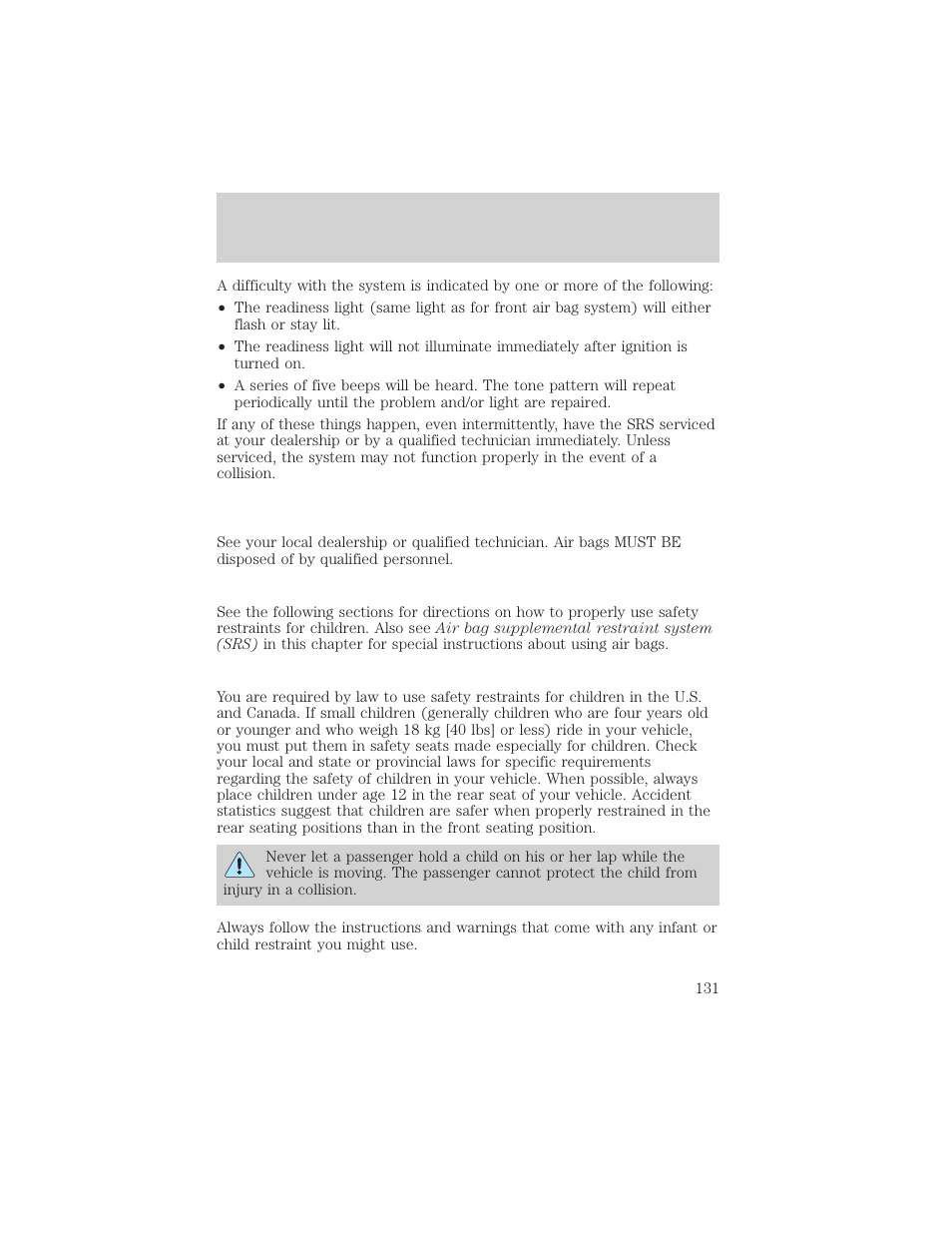 Seating and safety restraints | FORD 2003 Crown Victoria v.2 User Manual | Page 131 / 248