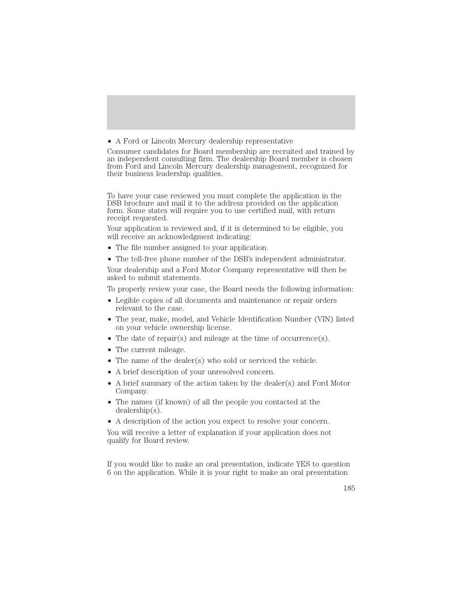 Customer assistance | FORD 2003 Crown Victoria v.2 User Manual | Page 185 / 248