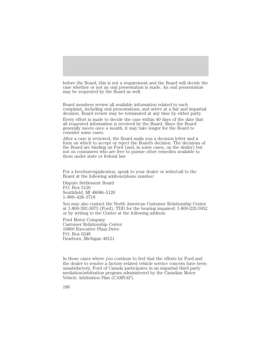 Customer assistance | FORD 2003 Crown Victoria v.2 User Manual | Page 186 / 248