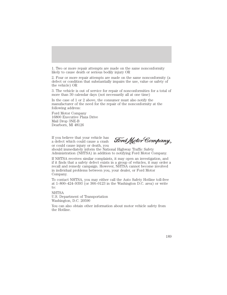 Customer assistance | FORD 2003 Crown Victoria v.2 User Manual | Page 189 / 248