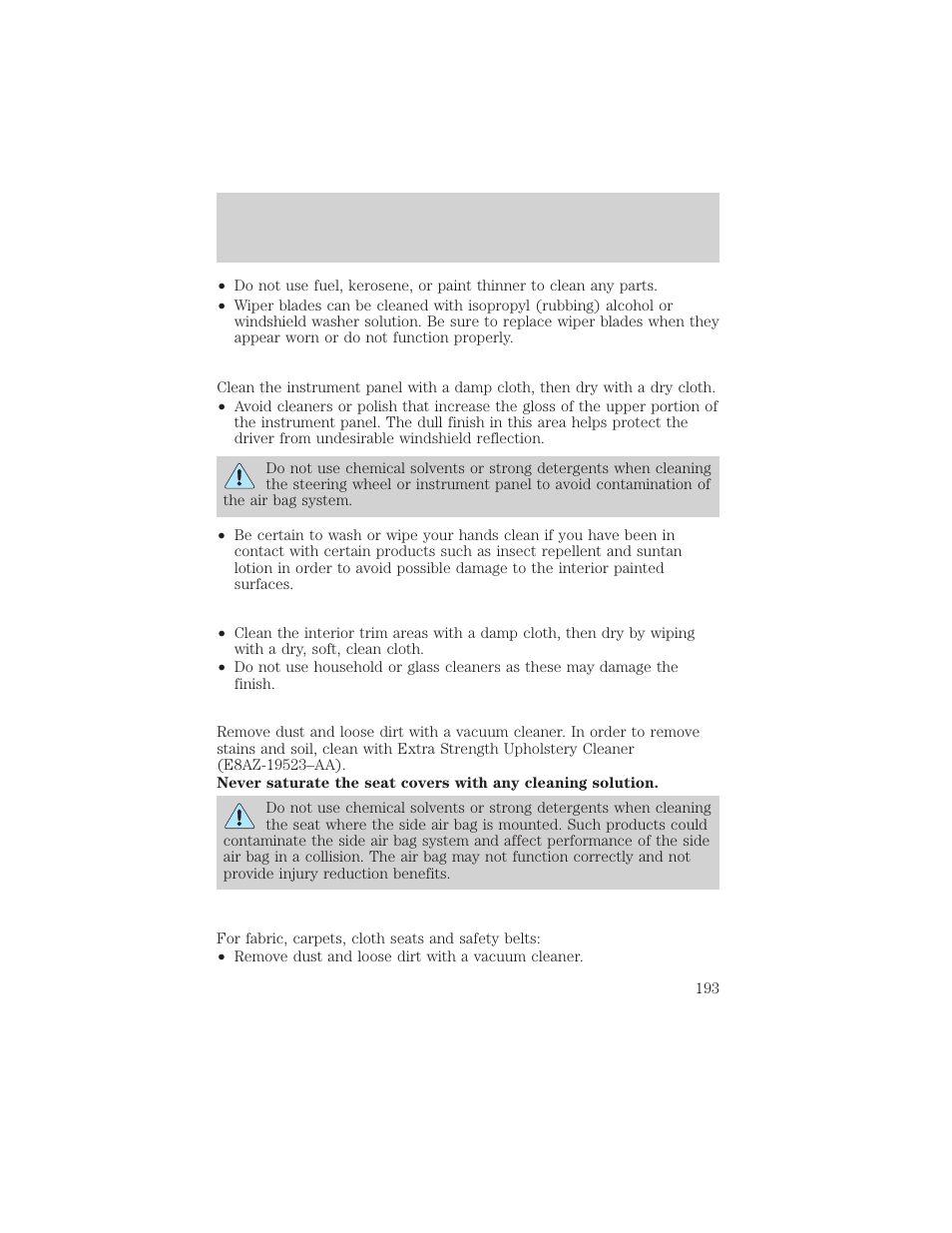 Cleaning | FORD 2003 Crown Victoria v.2 User Manual | Page 193 / 248